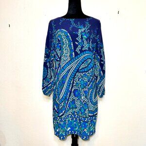 Old Navy Blue Paisley Floral Long Sleeve Shift Dress Large